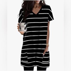 KISSMODA Womens Summer Tunic Tops Medium Black Stripe NEW